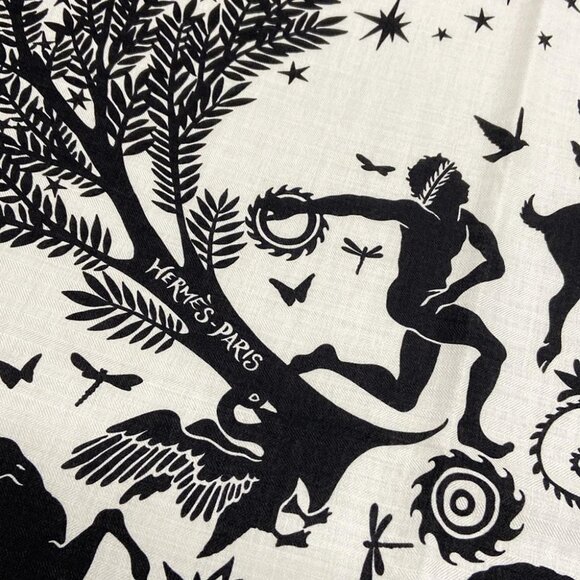 HERMES Carrejean/Shawl Carre Brown Noir (white) Black Silk - Picture 4 of 7
